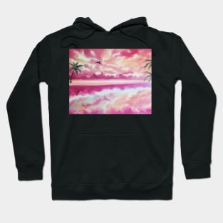 Freedom, Pink Sunset Beach, Pink Sky, Cloudy Sky, Skyscape, Waterscape, Rose Beach, Palms, Palm Trees Hoodie